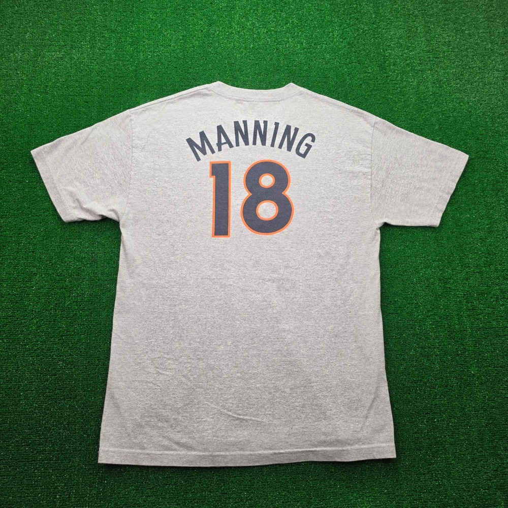 Denver Broncos Reebok Tshirt Mens Large Gray #18 Peyton Manning NFL Football